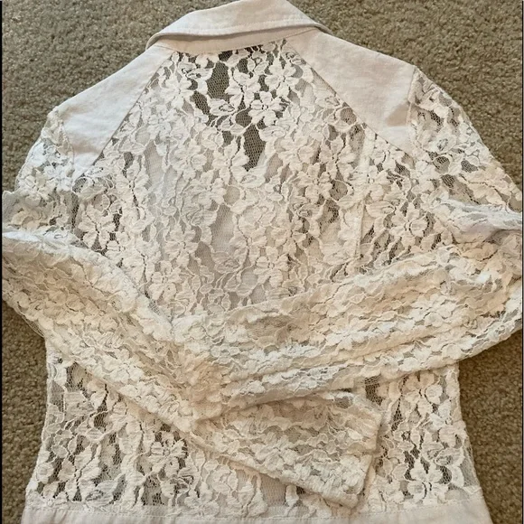 TCEC White Floral Lace Zip Up Bomber Jacket Sz: S - Picture 5 of 5